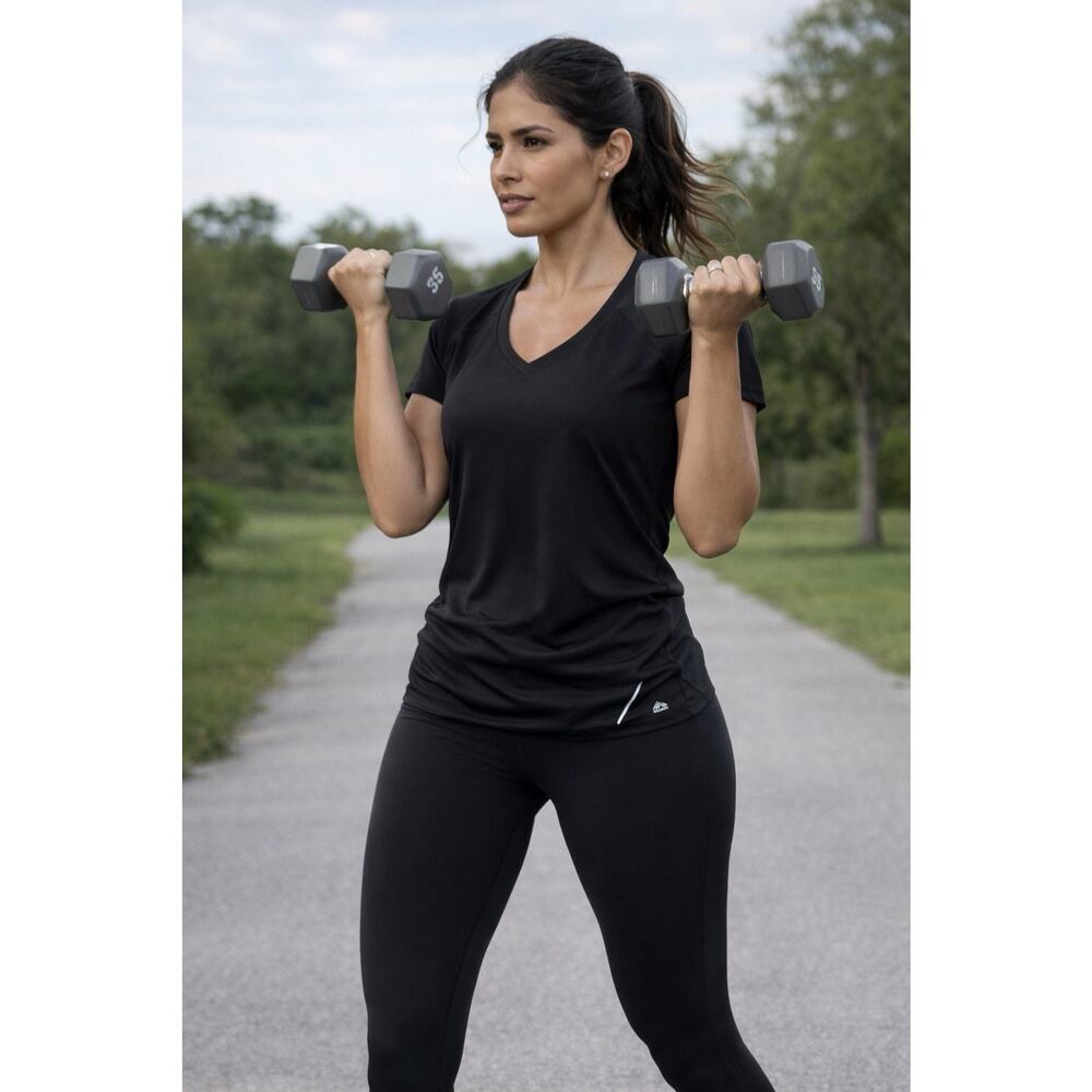 RBX Women's Black V-Neck Short Sleeve Mesh Activewear T-Shirt XL Lightweight L